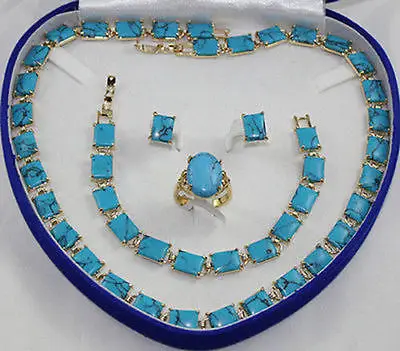 Бирюзовое ожерелье браслет серьги кольцо> K GP позолоченные Свадебные широкие