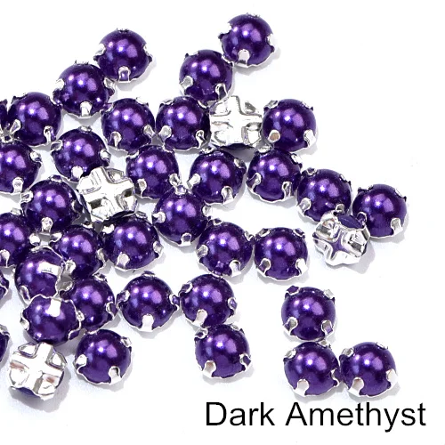 Dark Amethyst 5 мм, 100 шт, стразы для шитья с жемчугом, пришивные стразы с серебряной застежкой, полукруглые жемчужины для самостоятельного изготовления свадебного платья B1238 - Цвет: Dark Amethyst