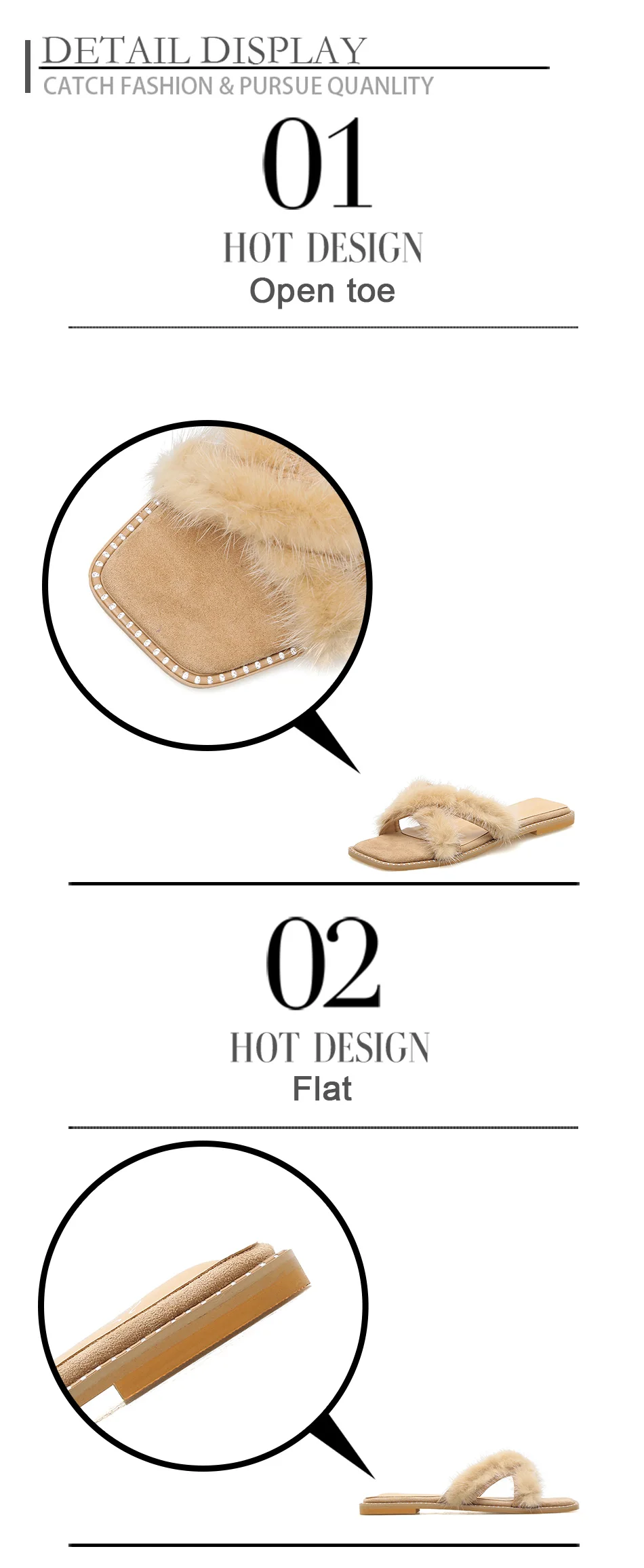 Gdgydh Real Fur Flat Slippers Women Summer Shoes Outside Slipper Lady Casual Beach Shoes Streetwear Black Apricot Slip On Cheap