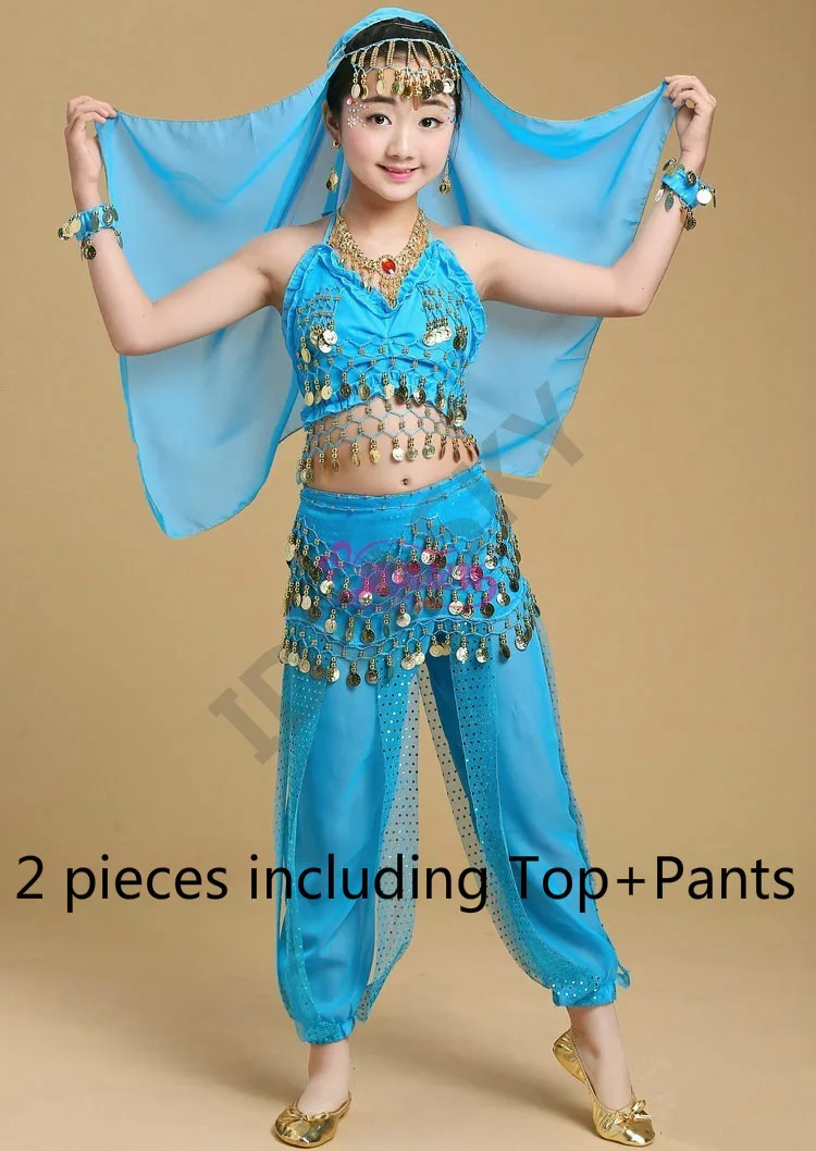 Sky blue 2pcs Детский набор костюма для танца живота Восточный танец Детские платья Индийский танец живота одежда танец живота дети индийские Взрослые женщины - Цвет: Sky blue 2pcs