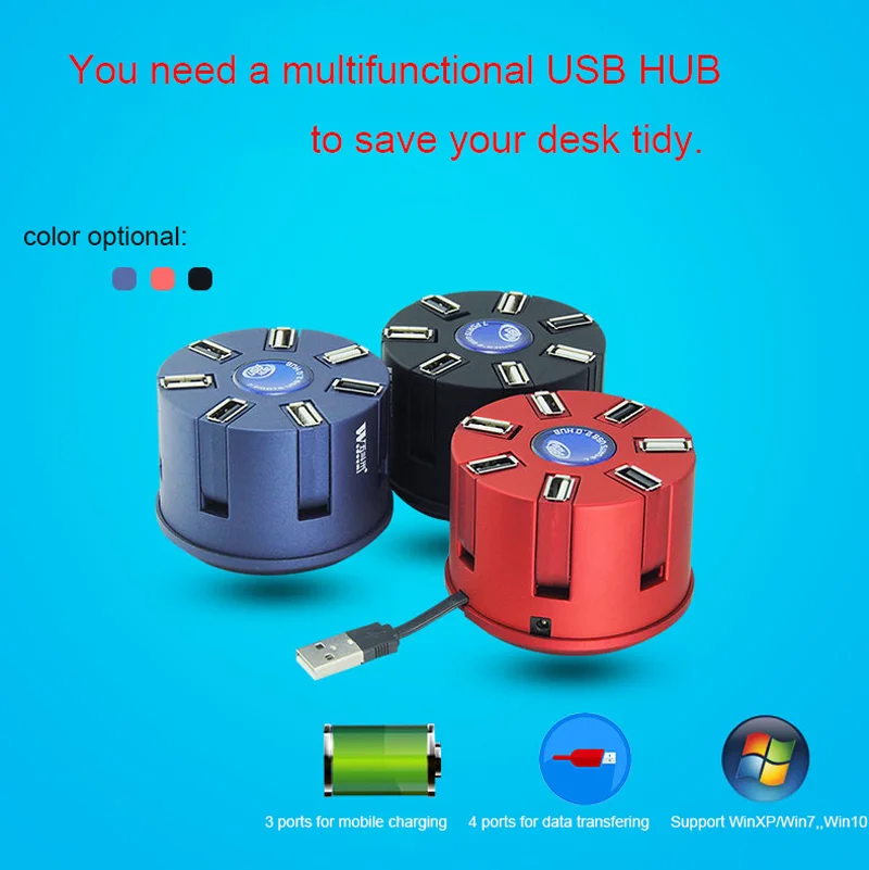 7 портов USB HUB зарядное устройство 2.0 4 порта с 3 портами Автомобильное сплиттер для