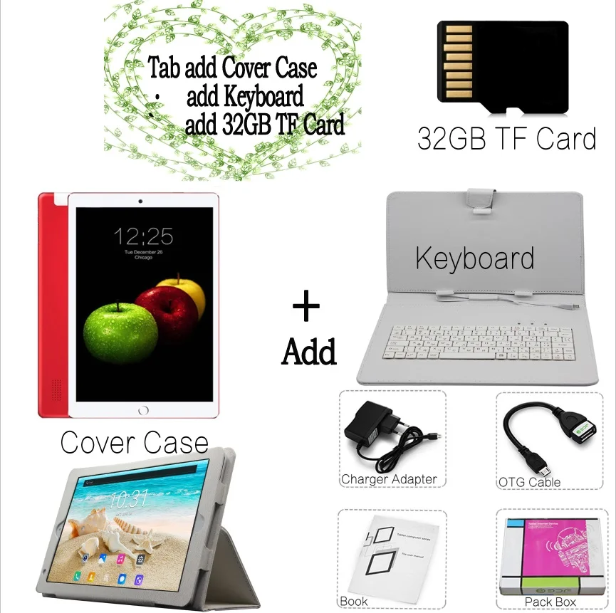 Новое поступление 10,1 inch Tablet Pc, четыре ядра, Android 7,0 3g Телефонный звонок 1280*800 ips встроенный 3g Wi-Fi Bluetooth 10 дюймов Планшеты - Комплект: Keyboard 32G TF Case