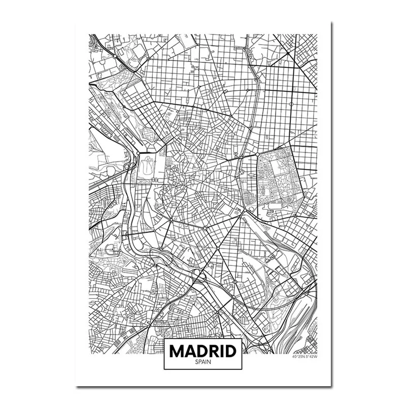 Madrid Черный, белый, Роттердам, Лондон, Нью-Йорк, столица, город, карта, холст, плакат, настенное искусство, печать, живопись, скандинавские декоративные картины, Декор - Цвет: Madrid