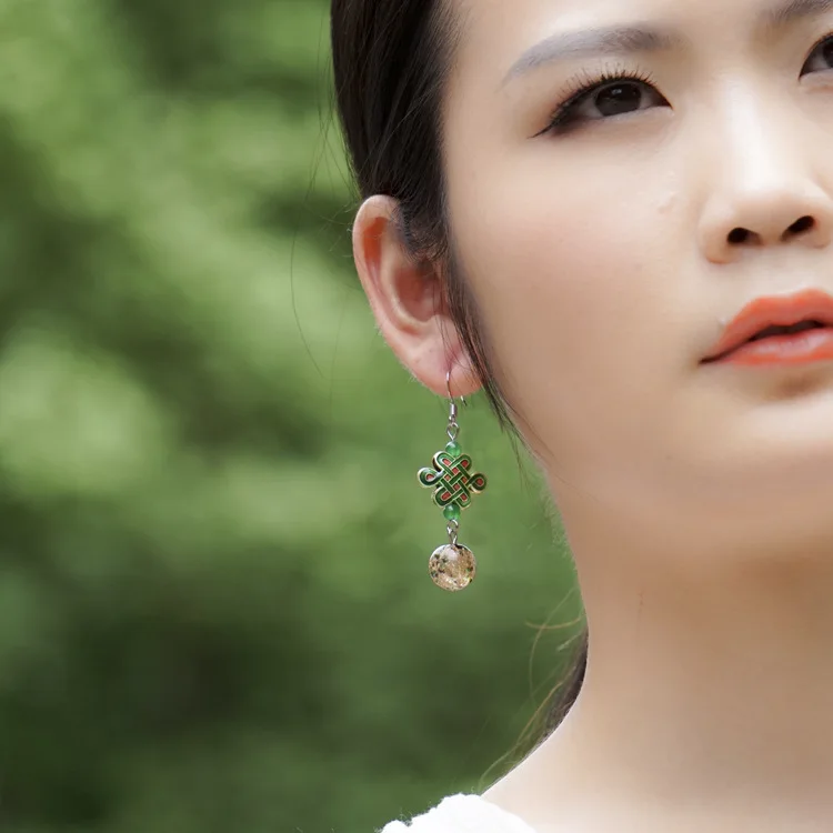 Винтажные этнические Висячие Серьги Модные серьги с халцедоном золотым песком и