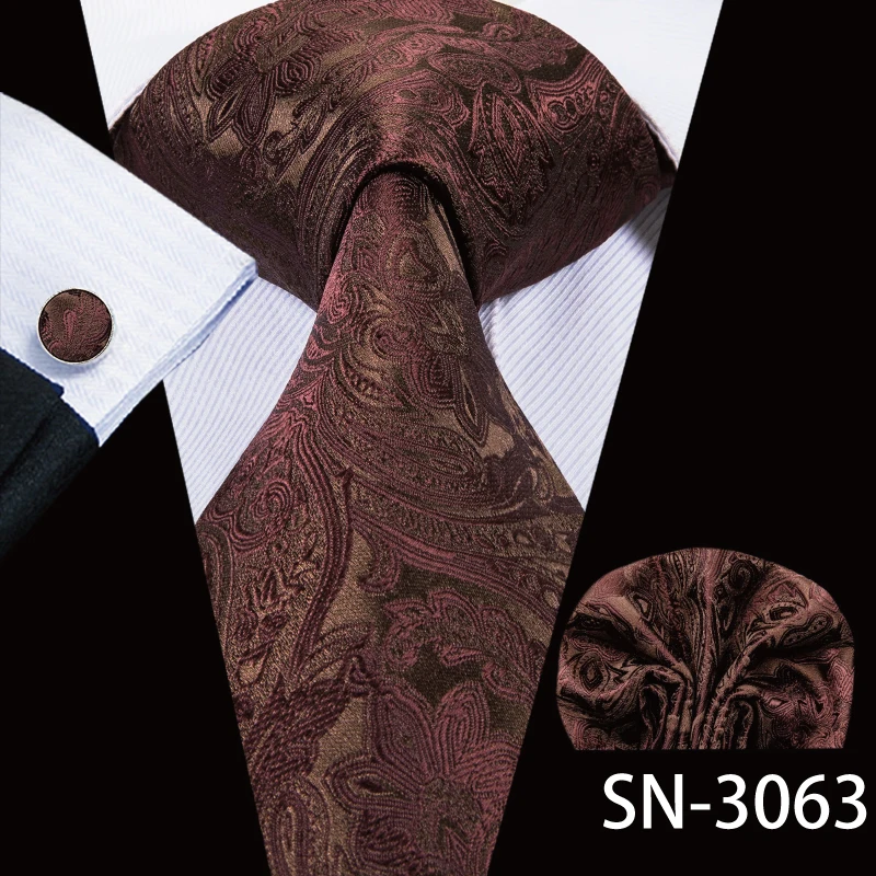 SN-3063 Hi-Tie роскошные шелковые коричневые галстуки с цветочным узором пейсли для мужчин набор галстуков и носовых платков модные дизайнерские деловые свадебные мужские галстуки - Цвет: SN-3063