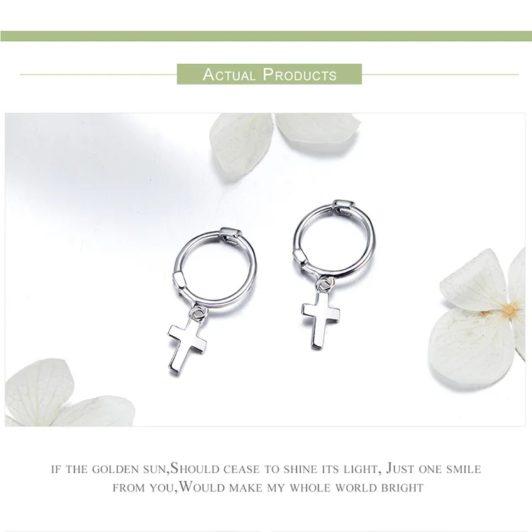 WOSTU настоящие 925 пробы серебряные серьги-капли с крестиком для женщин модные Висячие серьги для свадьбы, ювелирные изделия для помолвки FIE547