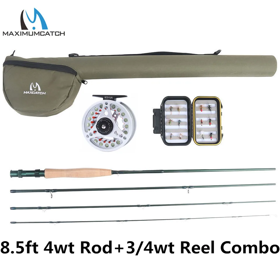8.5ft 4wt rod combo Maximumcatch Extreme/8/9/10FT 3-8WT средне-быстрый карбоновое волокно Fly стержень с графитовым катушки и Fly Line и ящик для рыболовных принадлежностей Треугольники трубки - Цвет: 8.5ft 4wt rod combo