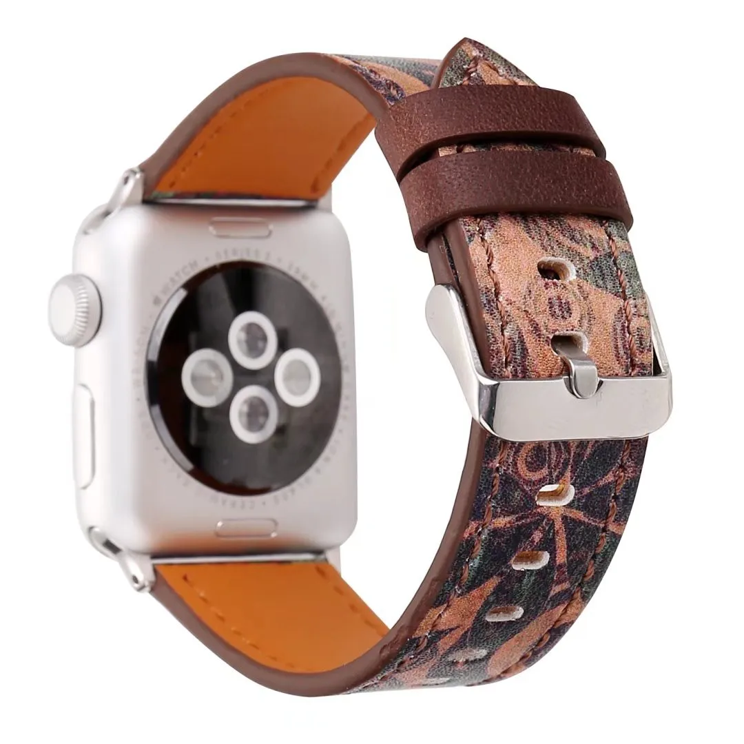 Кожаный ремешок с цветочным принтом для Apple Watch 42/44 мм 38/40 серия 1 2 3 4 ретро браслет
