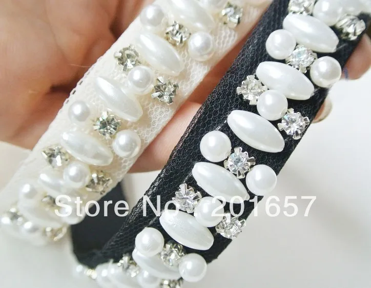 2021 new Wholesale and Retail fashion pearl and gems sewing handmade elastic hairband headband hair accessories 12pcs/lot