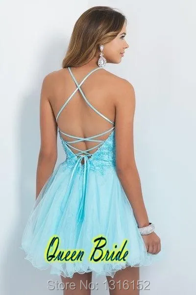 Голубой сексуальная спинки холтер мини градации пляж ну вечеринку платья 2015