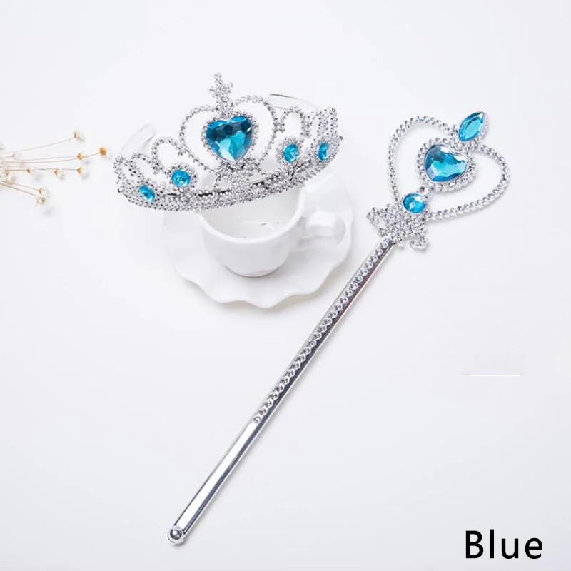 Blue Милые девушки 2 шт./компл. аксессуары принцессы модная детская короны волшебные палочки для девочек для рождественской вечеринки подарок фестиваль подарки на день рождения - Окраска металла: Blue