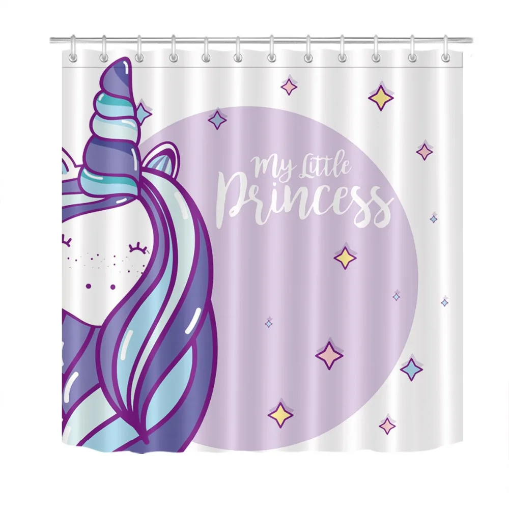 LB Cartoon Unicorn Girl Shower Curtain With Mat Set White Bathroom Extra Long Waterproof Polyester Fabric For Kids Bathtub Decor | Дом и сад