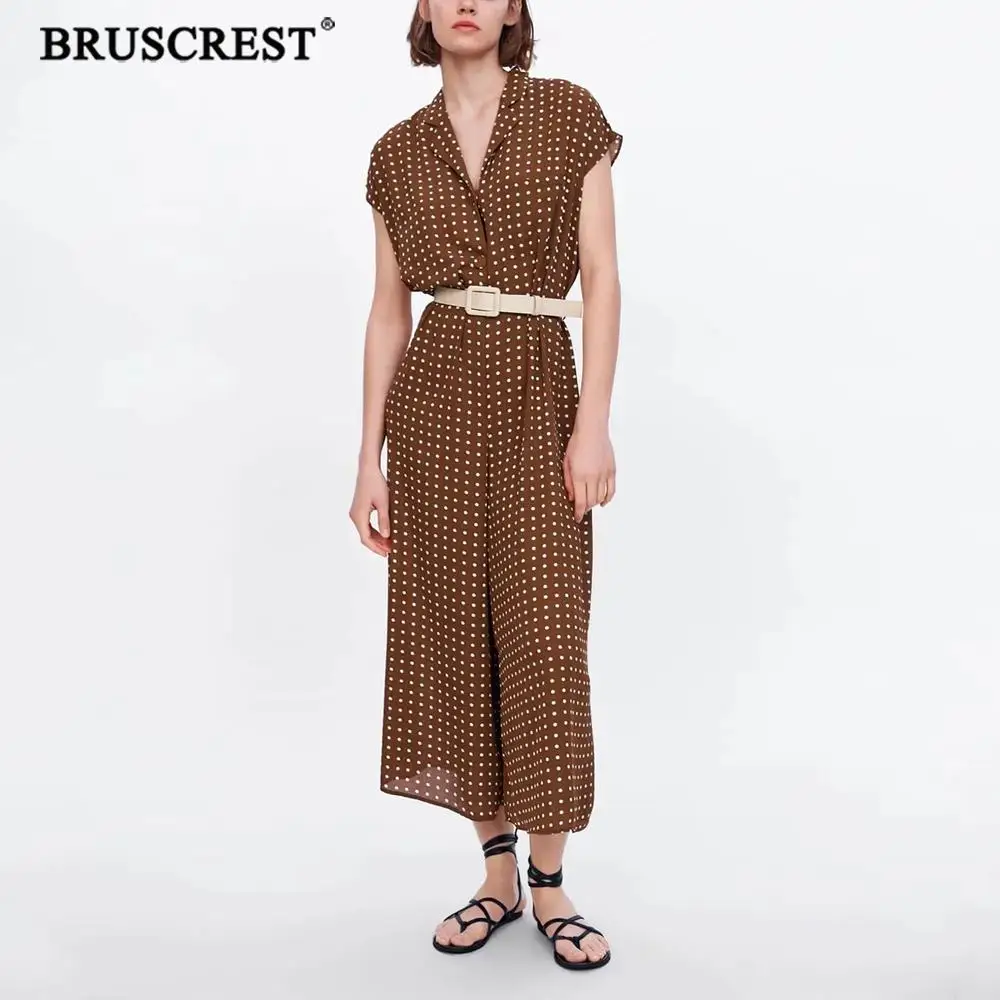 2019 boho в горошек коричневый комбинезон женский сексуальный v-образный вырез