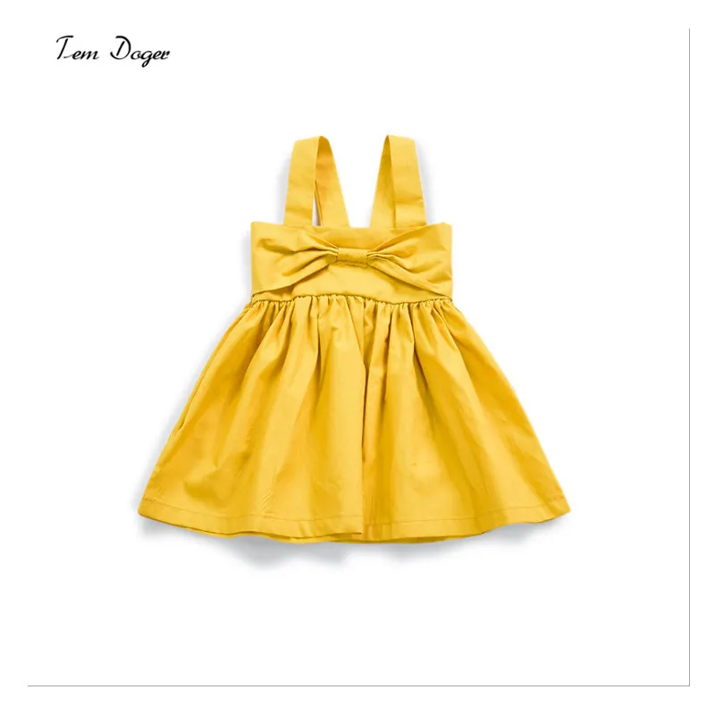 Теа doger девочки dress малыша детская одежда летняя мода желтый большие луки