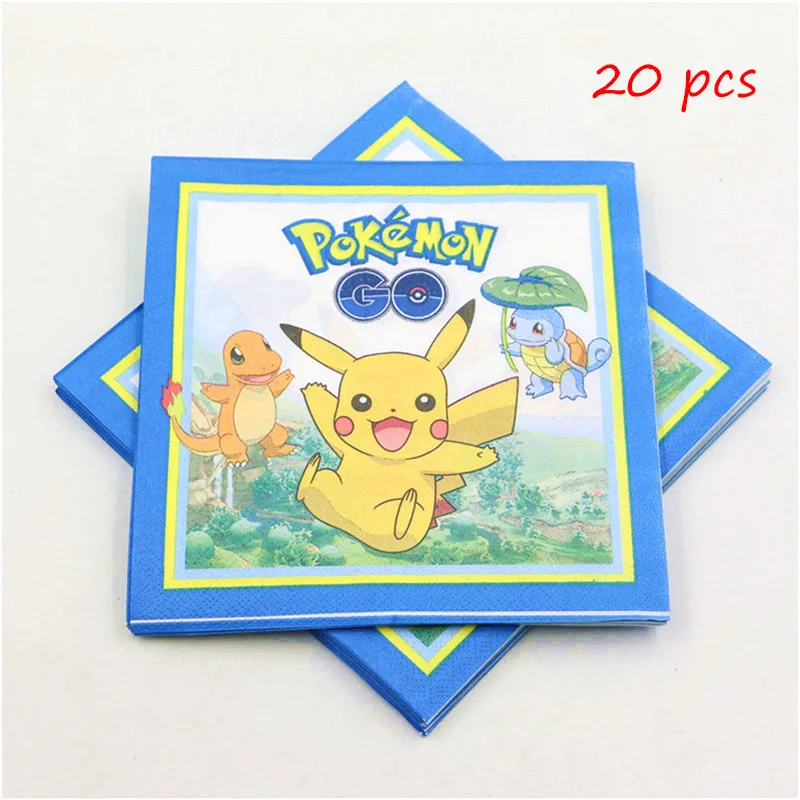 Pokemon Go мультфильм тематическая вечеринка на день рождения одноразовые украшения принадлежности чашки шар Рог Пикачу Детские вечерние принадлежности - Цвет: napkins-20pcs