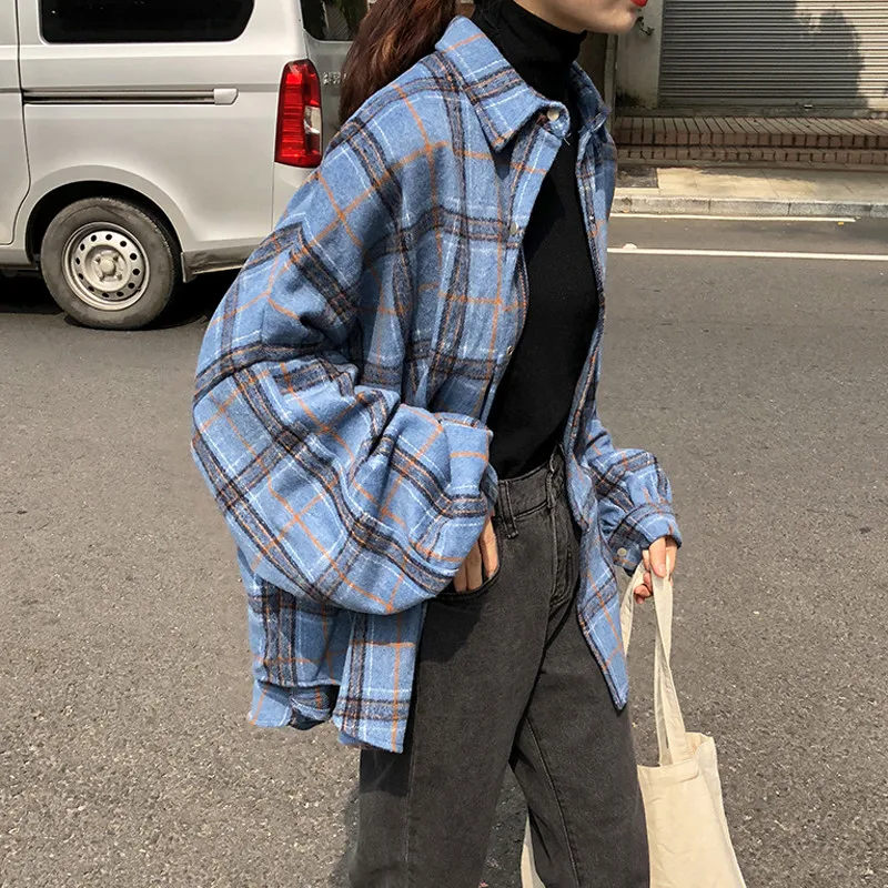 Shirts Loose Harajuku Korean Style Fashion Women New Single Breasted BF School Students Long Sleeve Womens Shirt Daily Q357 |
