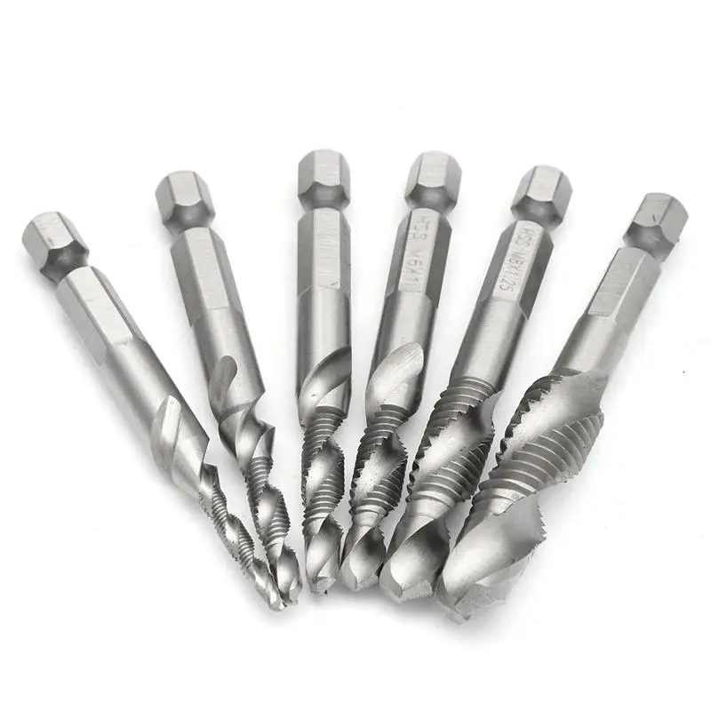 6 шт./партия 1/4 ''Шестигранная HSS высокоскоростная стальная резьба спиральный винт M3 M4 M5 M6 M8 M10 метрический композитный кран сверло инструмент