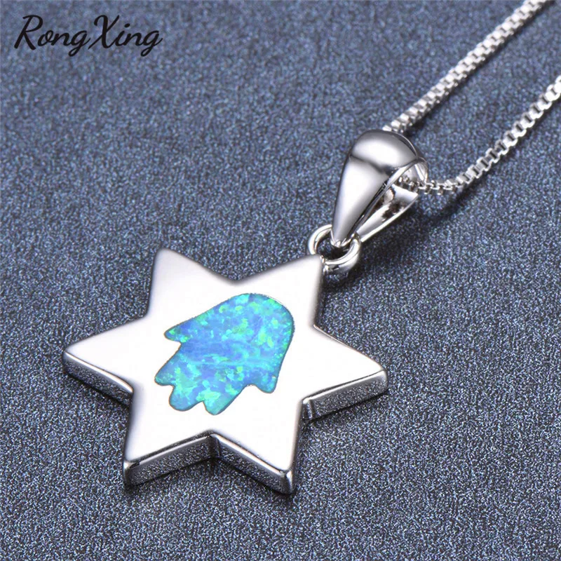 RongXing Белый/Синий огненный опал звезда кулон призрак ожерелья для женщин