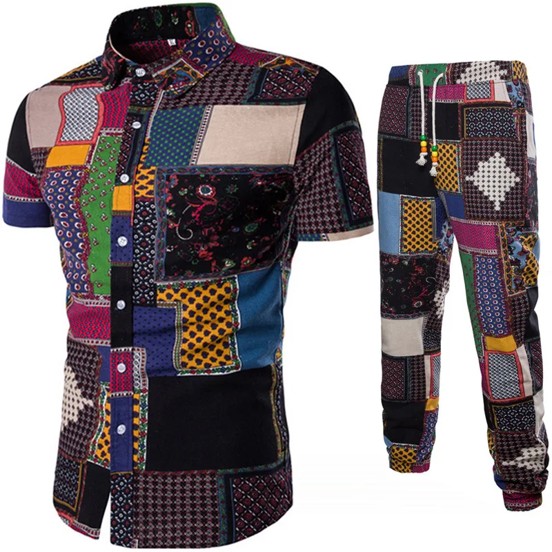 Мужские комплекты рубашка + брюки комплект из двух предметов с коротким рукавом