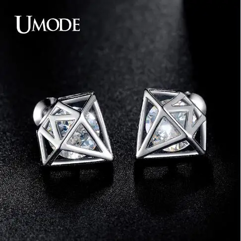 White Gold Plated UMODE AAA+ кубический цирконий розовое золото цвет пост серьги-гвоздики лучшие подарки для друзей милые модные украшения для женщин букле UE0253 - Окраска металла: White Gold Plated