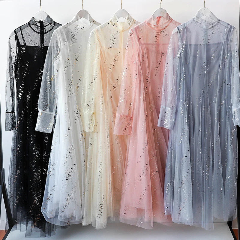 Женское Сетчатое платье с блестками 5 цветов весна-лето-осень Элегантные