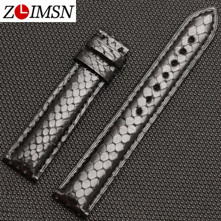 ZLIMSN Python Grain Genuine Leather Watch Bands Strap 18 20mm Black Brown Watchbands Belts Butterfly Buckle Silver Gold Black