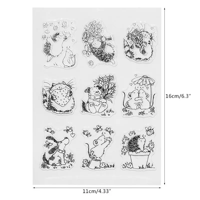 

DIY Cute Hedgehog Pattern Transparent Clear Seal Card Scrapbooking Photo Album Decorative Silicone Stamp Sheets