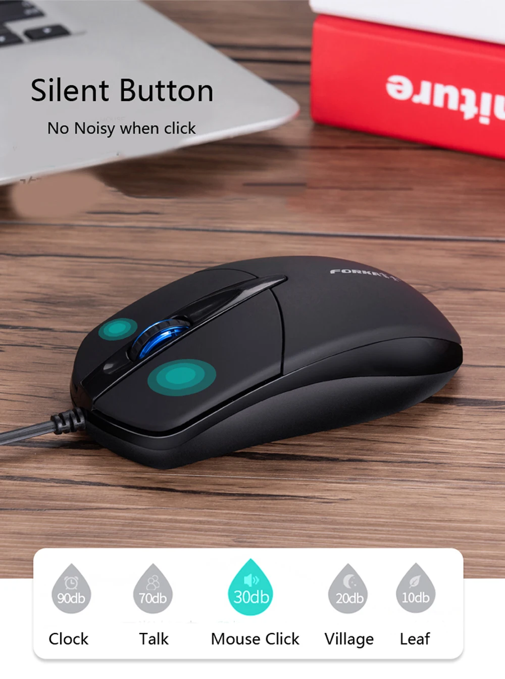 Forka Silent Click USB Проводная компьютерная эргономичная мышь Mute PC Компьютерная игра бизнес для ПК ноутбук офисный аксессуар