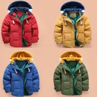 Детская зимняя плотная теплая куртка с капюшоном и длинными рукавами модный пуховик для мальчиков пальто со съемной шапкой