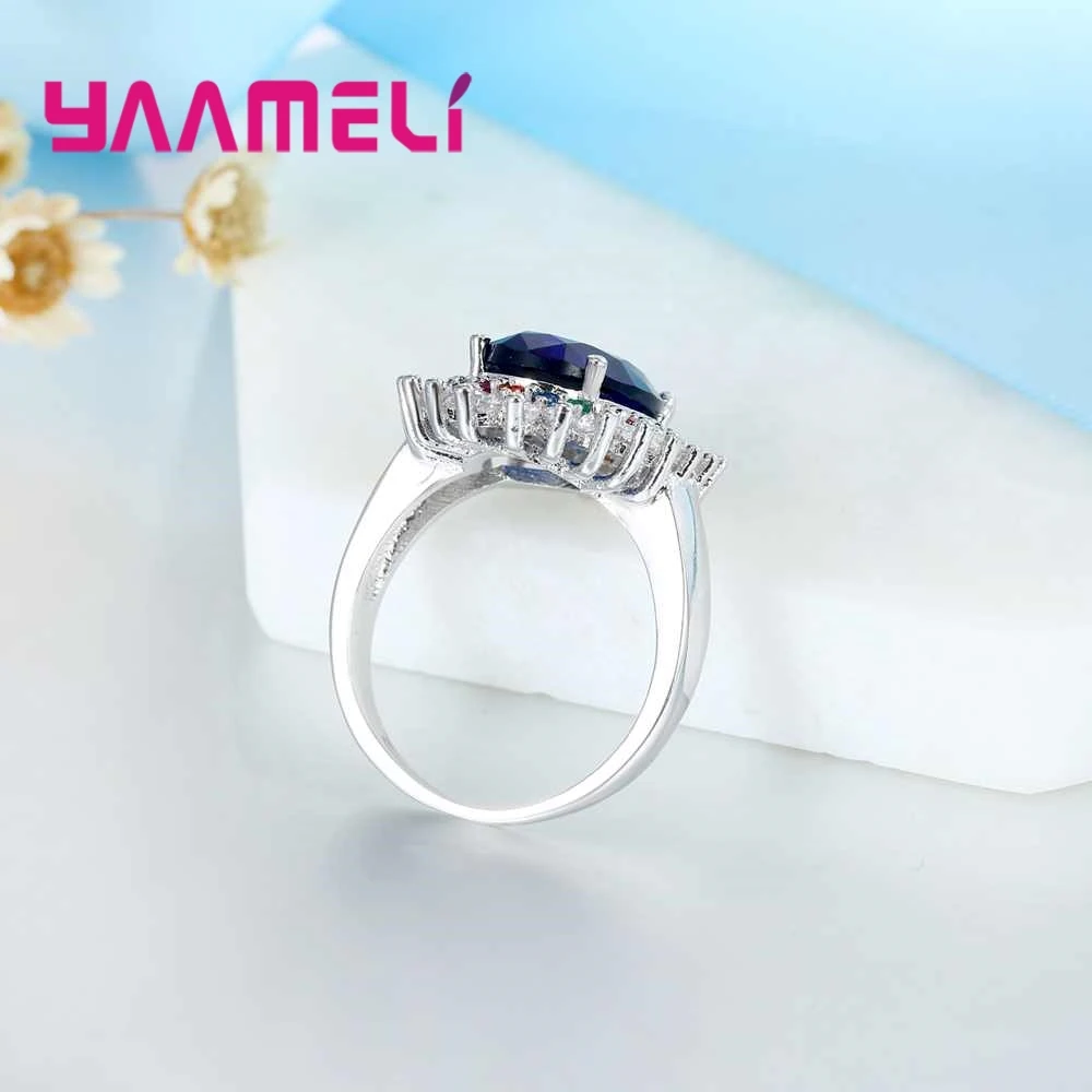 Женские круглые вечерние ЦА из серебра 925 пробы с синим камнем|round ring|blue stonering jewelry |