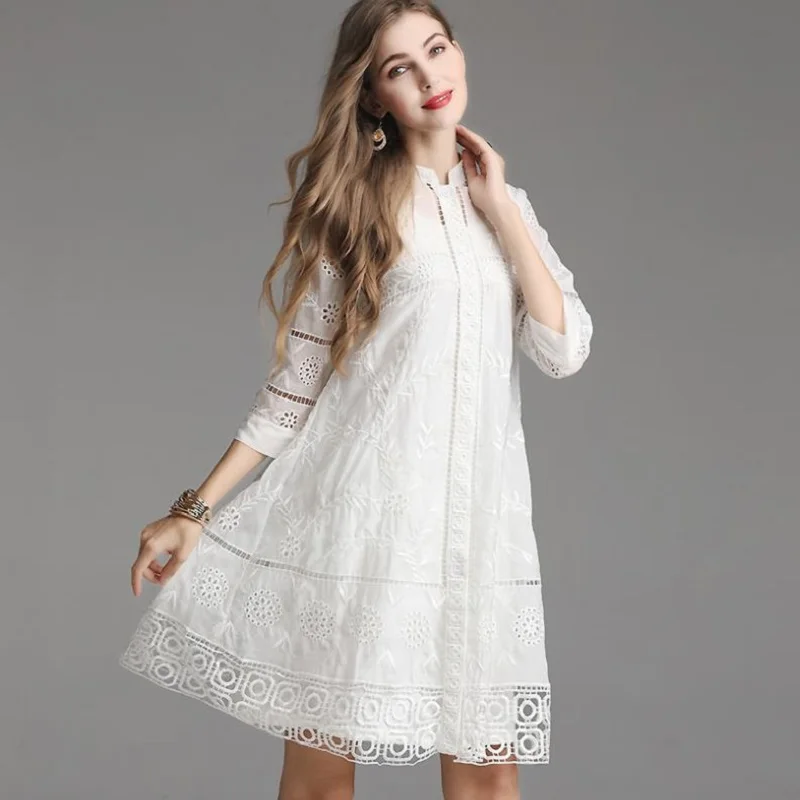 Женское платье рубашка с вышивкой рукавом 2019 и широкой талией|Женские платья| |