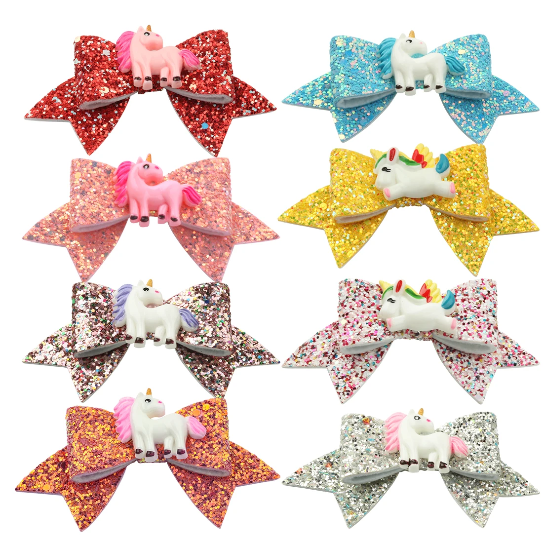 8 шт./лот блестящие банты для волос с зажимом Единорог аксессуары заколки девочек