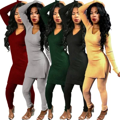

Women Autumn Winter Long Sleeve Knitted Tracksuit Ladies Casual Two Piece Set Clothing Set
