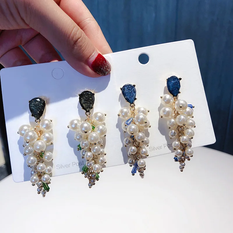 Корейский имитация жемчуга бусины строка Aretes длинные висячие серьги для женщин