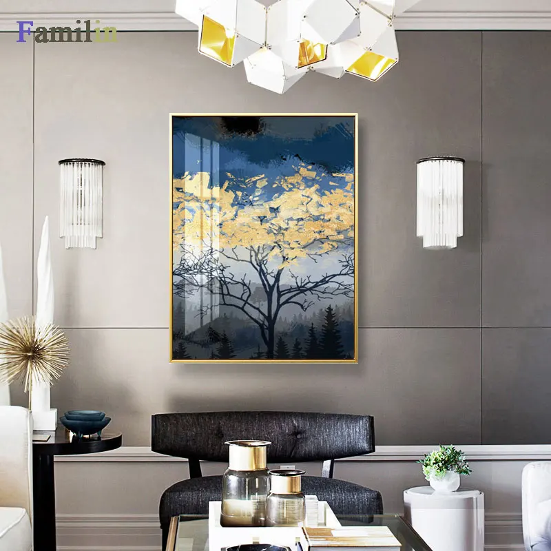Abstract Green Forest Gold Lucky Tree Canvas Art Plant Poster HD Painting On The Wall For Living Room Fashion Cuadros Decoracion | Дом и сад