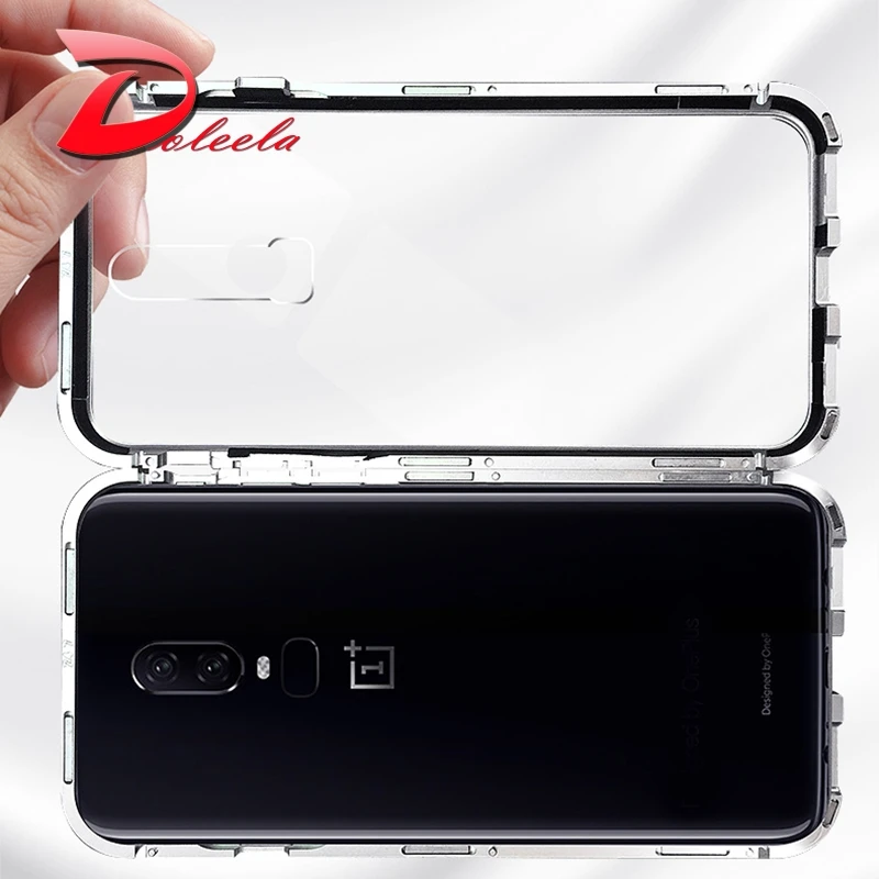 360 flip case for oneplus 6T Transparent clear tempered glass back cover metal frame protective magnetic coque OnePlus 6 | Мобильные