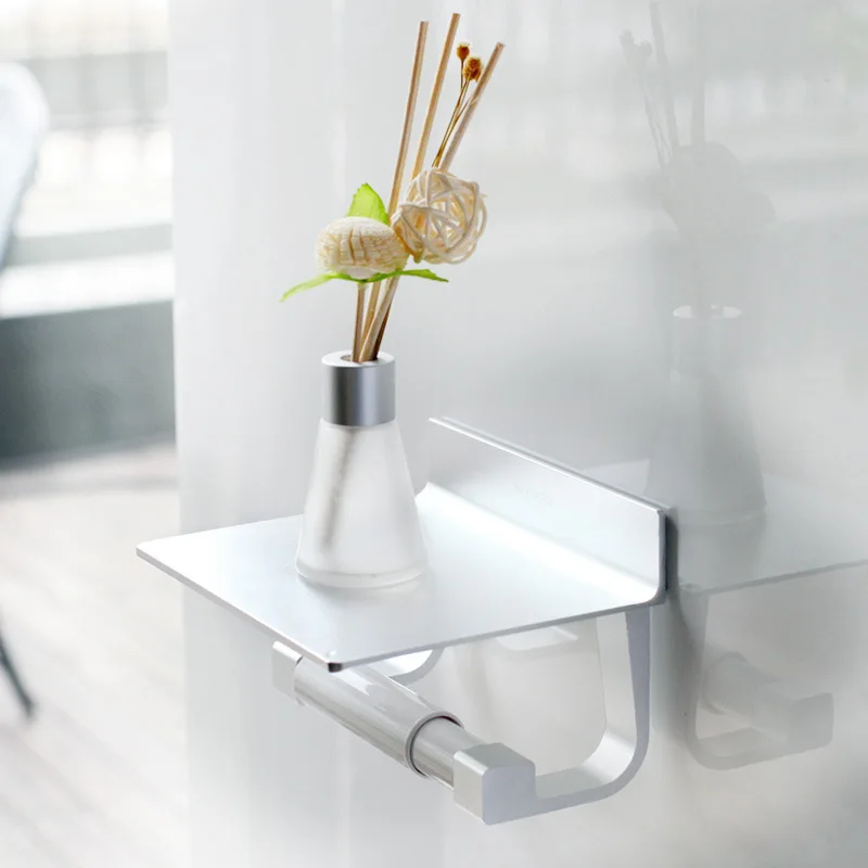 

Punch-free Wall Mounted Durable Rustproof Storage Rack Home Bathroom Tissue Holder Roll Paper Shelf