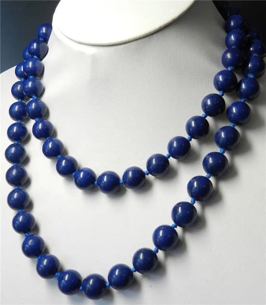 

RHJ00142 long 48" 10mm Egyptian Lapis Lazuli Round Beads Fashion necklace