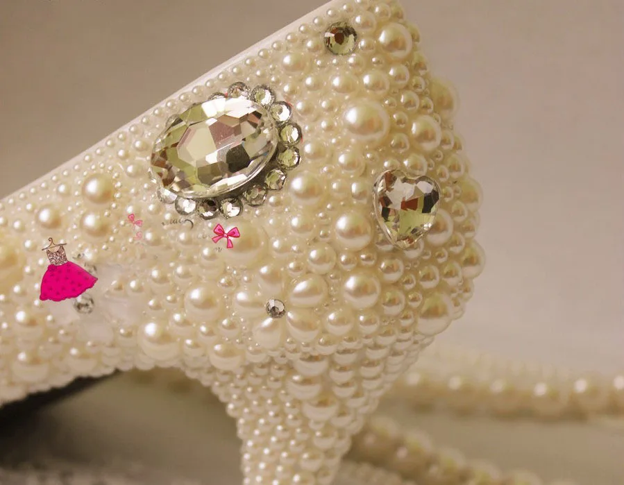 

6cm med wedding shoes luxurious handmade fashion dress shoes princess Pearl rhinestone the crystal formal evening dress shoes