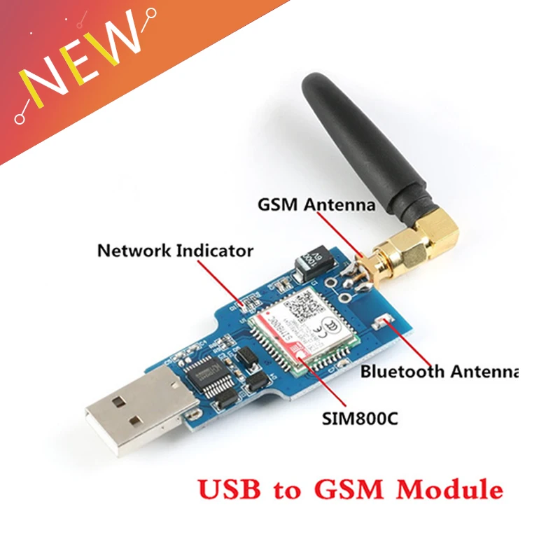 Четырехдиапазонный беспроводной модуль с антенной USB-GSM GPRS SIM800C | Обустройство