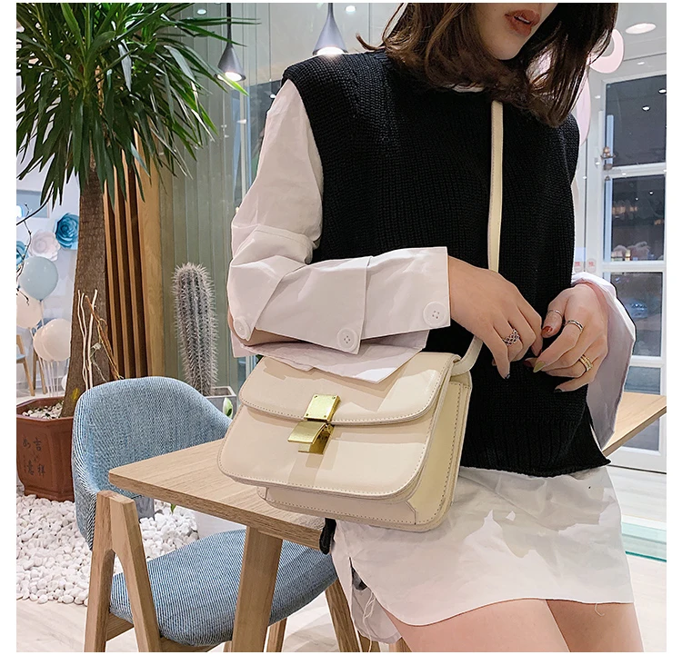 Luxury Brand Handbag New Fashion Simple Square bag Quality PU Leather Women's Designer Handbag Lock Shoulder Messenger bags