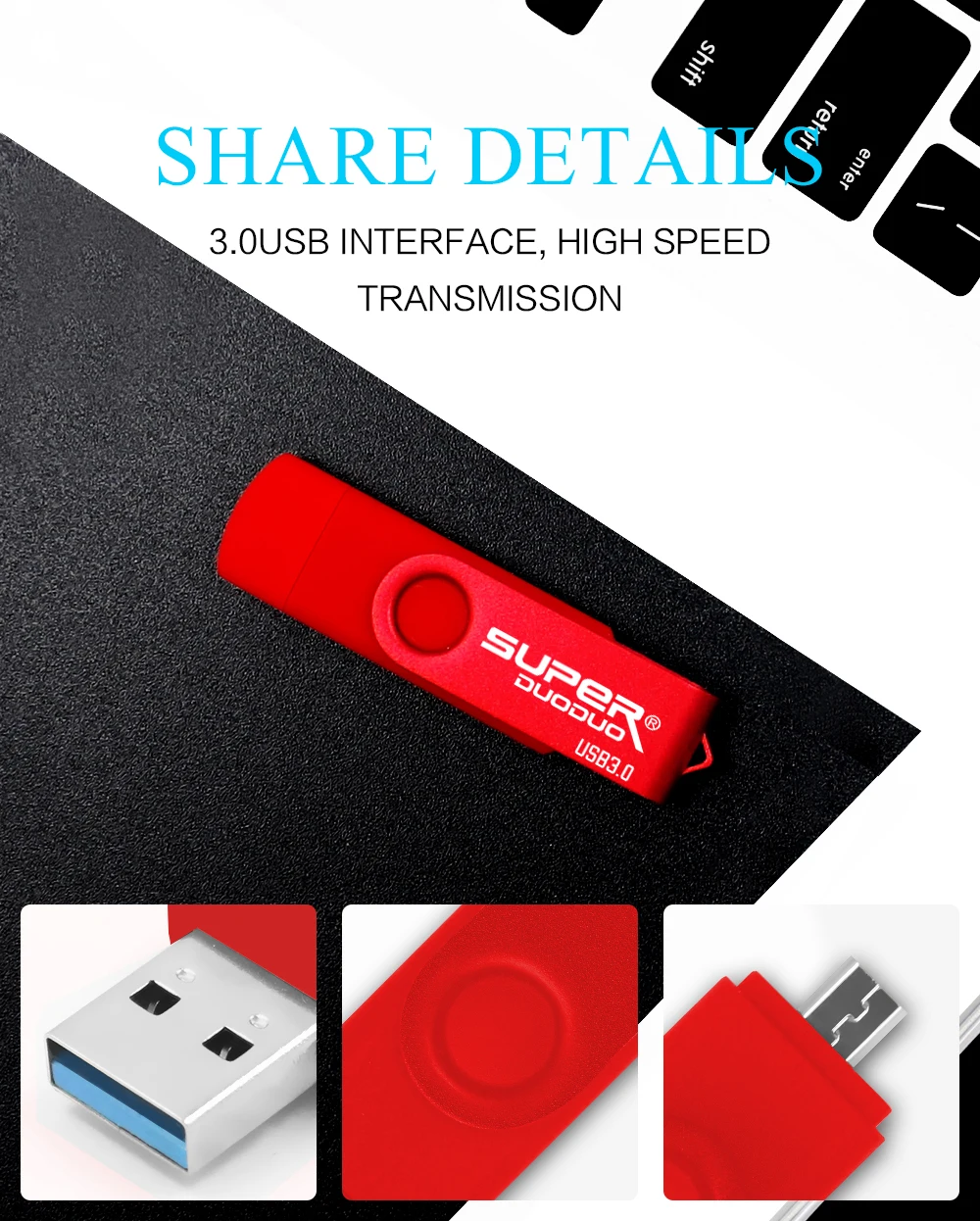 Высокоскоростной металлический флеш-накопитель USB 128 ГБ 64 ГБ 32 ГБ 16 ГБ флеш-накопитель 2 в 1 USB 3,0 OTG memoria usb stick