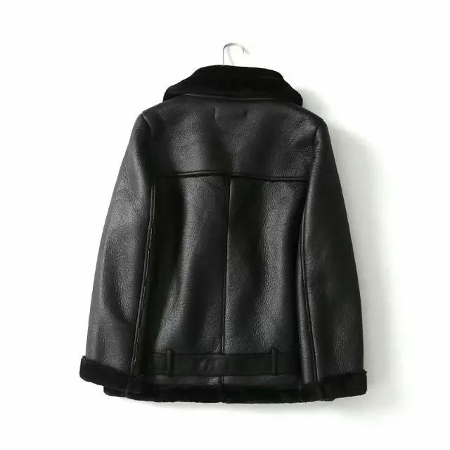2018 Autumn Winter Women Pu Leather Coat Zipper Sashes Warm Jacket Casual Fashion Imitation Fur Outwear | Женская одежда