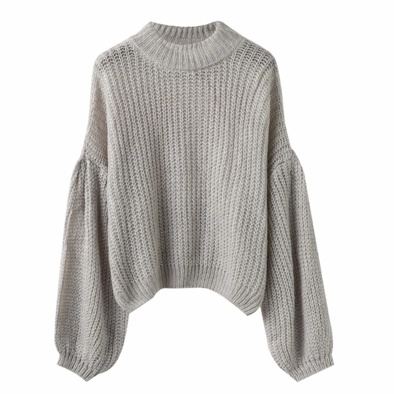 2018 Solid Stripe Women Autumn Winter Knitted Sweater Oversize Lantern Long Sleeve Tops O-Neck Pullovers Casual Loose Jumper | Женская