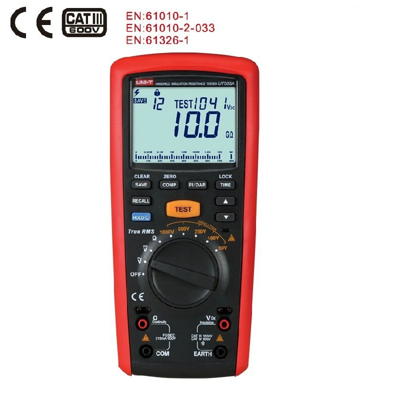 

UNI-T UT505A 1000 В Мегаомметр цифровой Ручной Измеритель сопротивления изоляции True RMS тестер мультиметр Ом Вольтметр