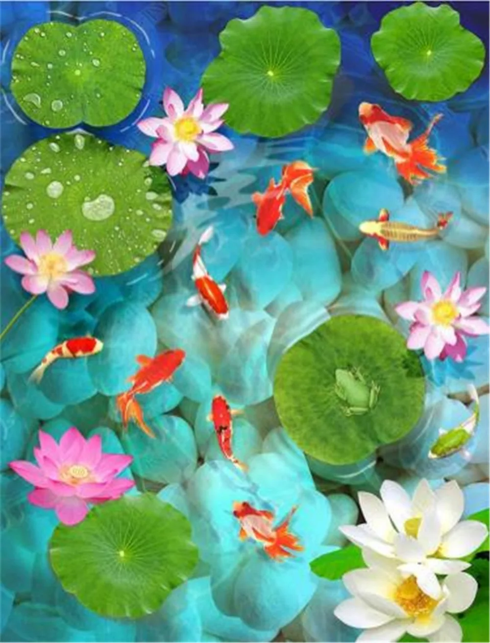 

Custom Any Size 3D Mural Wallpaper 3D Three-Dimensional Delicate Lotus Fish Interior Flooring Wallpaper Mural