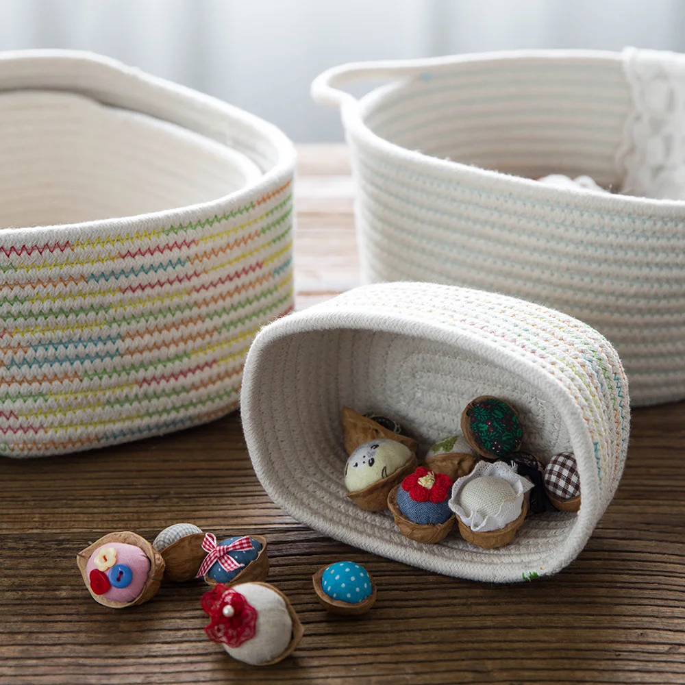 1 шт. креативная плетеная корзина из хлопчатобумажной нити ручной работы корзины