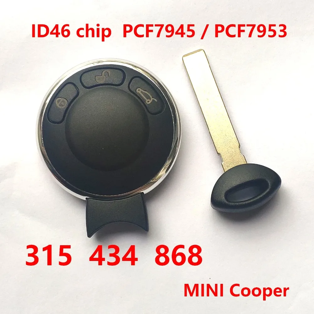 Для MINI Cooper 3 кнопки 315 434 868 МГц Ключ дистанционного управления с ID46 HiTag2 (PCF7945/7953) без