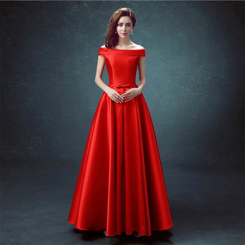 

Women's Vintage Slash Neck Off Shoulder Solid Satin Slim Long Formal Dress Back stretching bands Evening Party Maxi Dresses