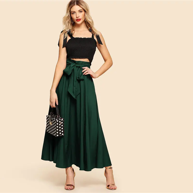 SHEIN Юбка-Клёш На Молнии С Бантом Элегантная Юбка с Высокой Талией Женская Осенняя Юбка